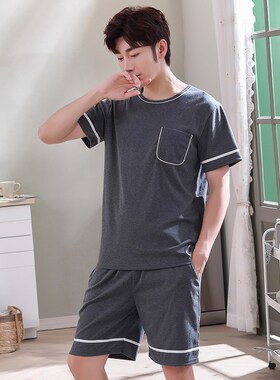 New O-Neck Full Cotton Mens Summer Short Sleeve Shorts Pajam