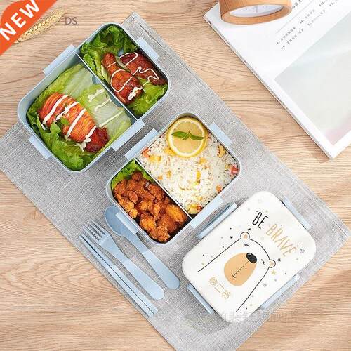 Portable Cartoon Lunch Box Buckle Seal with Cutlery Spoon Fo