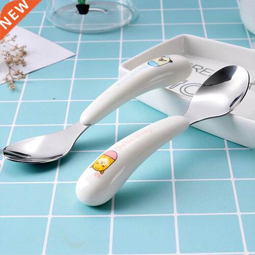 2Pcs Stainless Steel Cartoon Fork Spoon Set Children Tablewa