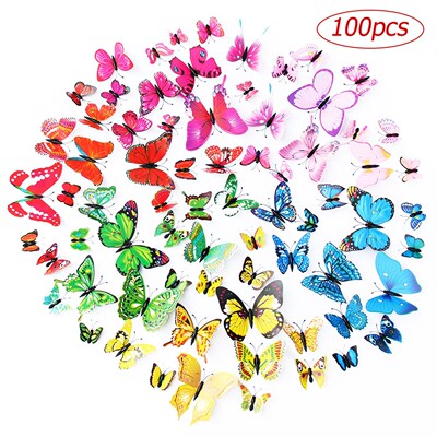 100 Pieces Butterfly Stakes Colorful Artificial Butterflies