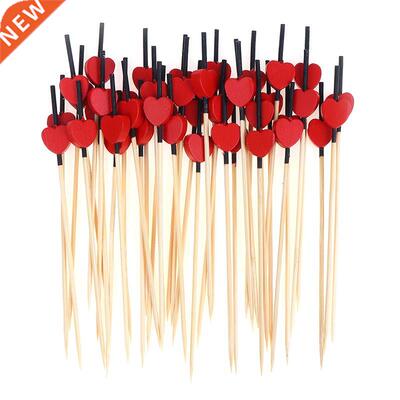 100pcs 12cm Heart Flower Bamboo Pick Buffet Cupcake Fruit Fo