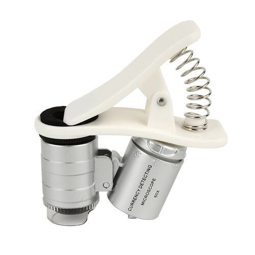60X Phone Mini Clip LED Microscope Magnifier Loupe UV Curren