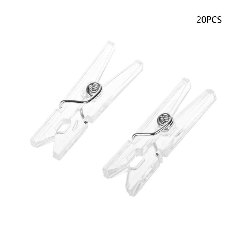 20Pcs 25mm Mini Spring Clear Transparent Clips Clothes Photo