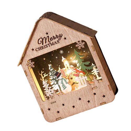 1pc Christmas Luminous Wooden House Desktop Ornament