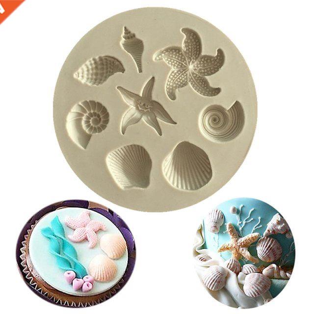Mrine Theme Cke Fondnt Silicone Mold Seshell Conch Strf
