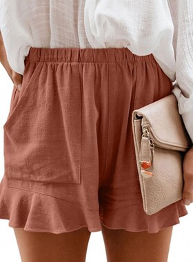 Cotton Linen Short Pants Women High Waist Summer Loose Wide