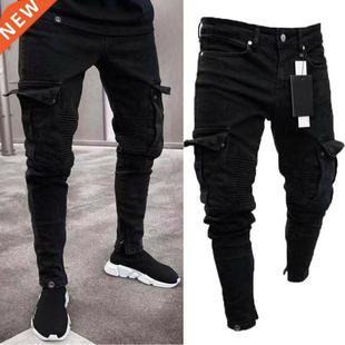 Men Biker Ripped Long Denim Trousers Skinny Jeans Pants Dest