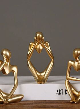 Mini Resin Statue Crafts Gold Thinker Statue Hollow Out Figu