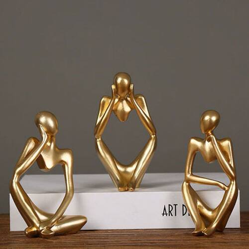 Mini Resin Statue Crafts Gold Thinker Statue Hollow Out Figu