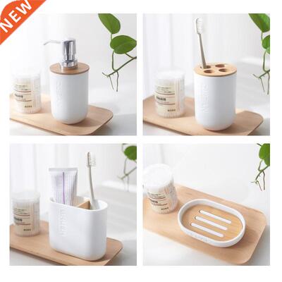 Bamboo wood toothbrush holder, gargle cup, soap box, soap b