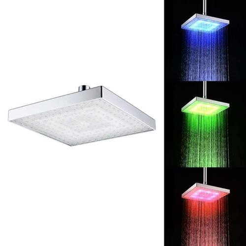 8 Inch Square Rainbow LED Shower Head Temperature  Color Ch