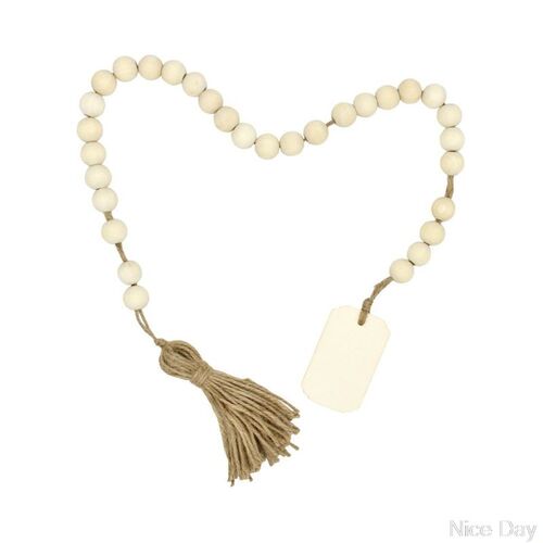 Wood Bead Garland With Tassels And DIY Tag Farmhouse Rustic