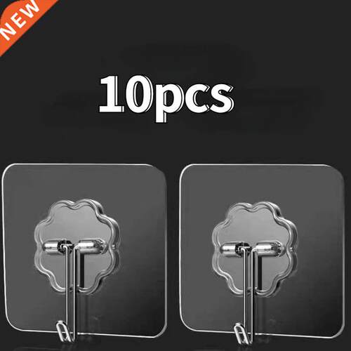 10 Pcs Wall Hook Transparent Strong Self-adhesive Key Coat T