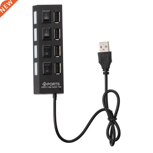 Blue LED Light On/Off Switch Mini 4 Ports USB 2.0 Hub Adapte