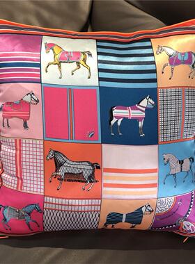 2022 New Silk Pillowcase Brand Design Plaid Horse Sofa Throw