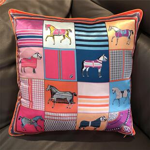 2022 New Silk Pillowcase Brand Design Plaid Horse Sofa Throw