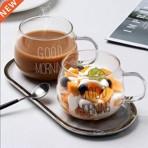 1pcs Letter Printed Transparent Creative Glass Coffee Tea Mu