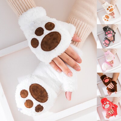 Fingerless Cat's Paw Women's Claw Gloves Bear's Thick Half-f