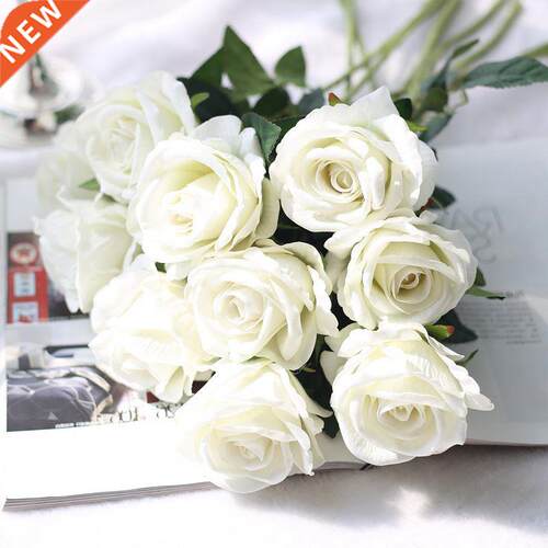 5Pcs 51cm Long Branch Flowers Bouquet Beautiful White Silk R
