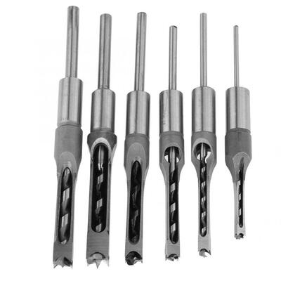 6Pcs Square-hole Saw Auger Drill Bit Mortising Chisel Woodwo