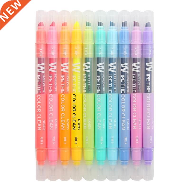 10Pcs/set Double Head Erasable Highlighter Pen Markers Chise