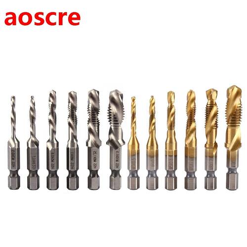 6Pcs M3-M10 Hex Shank Titanium Plated HSS Screw Thread Metri