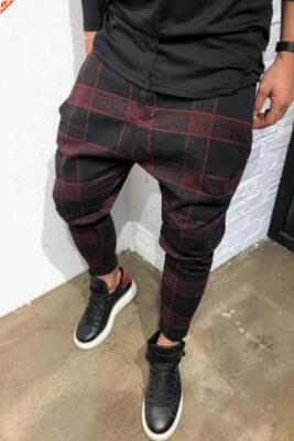Casual Fitness Plaid Straight Leg Trousers Pencil Cargo Hare