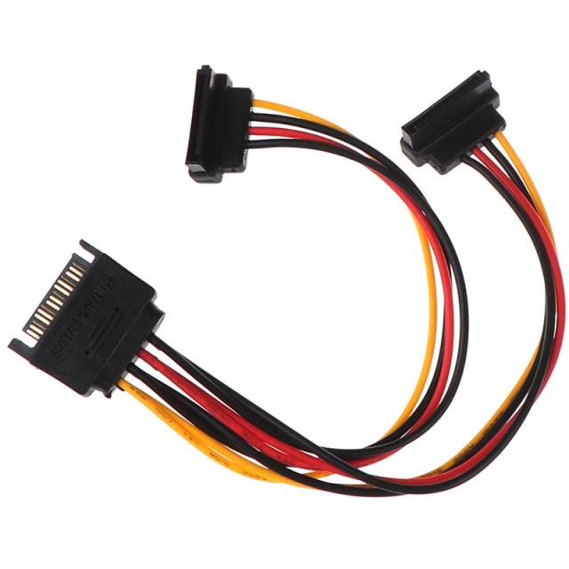 1pc 90 Degree SATA 15-Pin Male To 2 X 15P Female Y Splitter