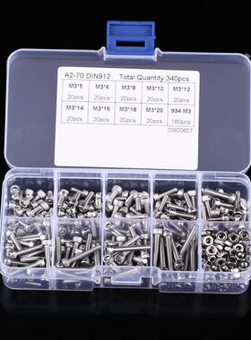340pcs M3 Screws Nuts Kit SS304 Hex Socket Cap He Screws a