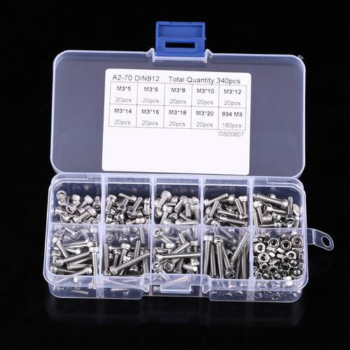 340pcs M3 Screws Nuts Kit SS304 Hex Socket Cap He Screws a