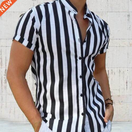 Men Shirt 2022 Short Sleeve Shirt Stripes Pattern All-match