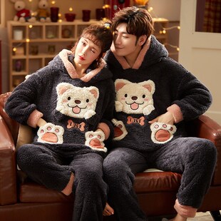 Couples Pajamas Set Winter Thicken Pyjamas Women Men Cartoon