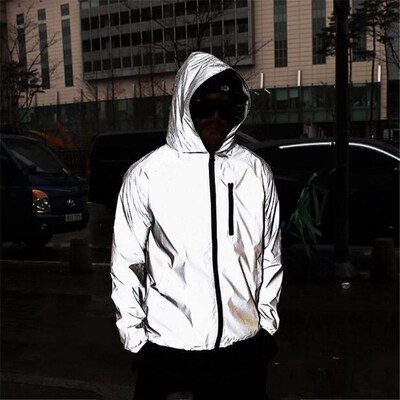 New Men night shiny full reflective hip-hop hooded jacket Me