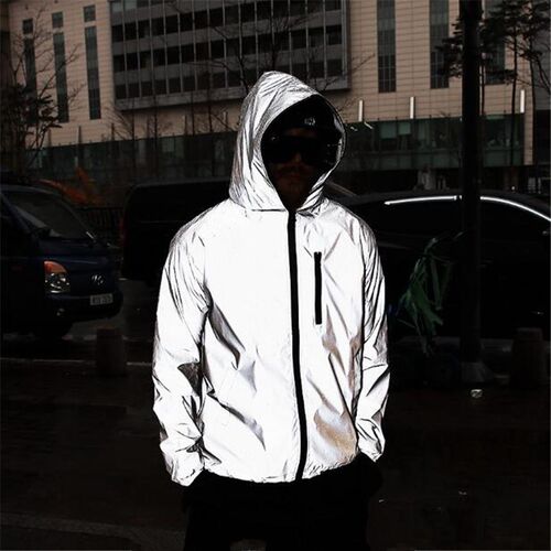 New Men night shiny full reflective hip-hop hooded jacket Me