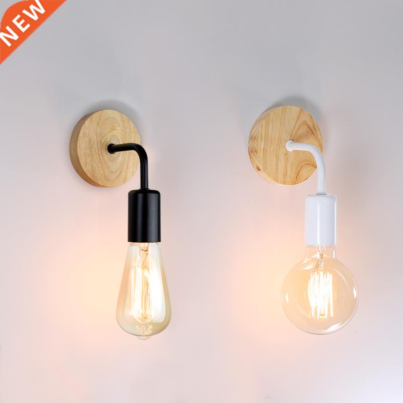 Retro Iron Wood Wall Lamp E27 Modern Nordic Indoor Sconce Wa-封面