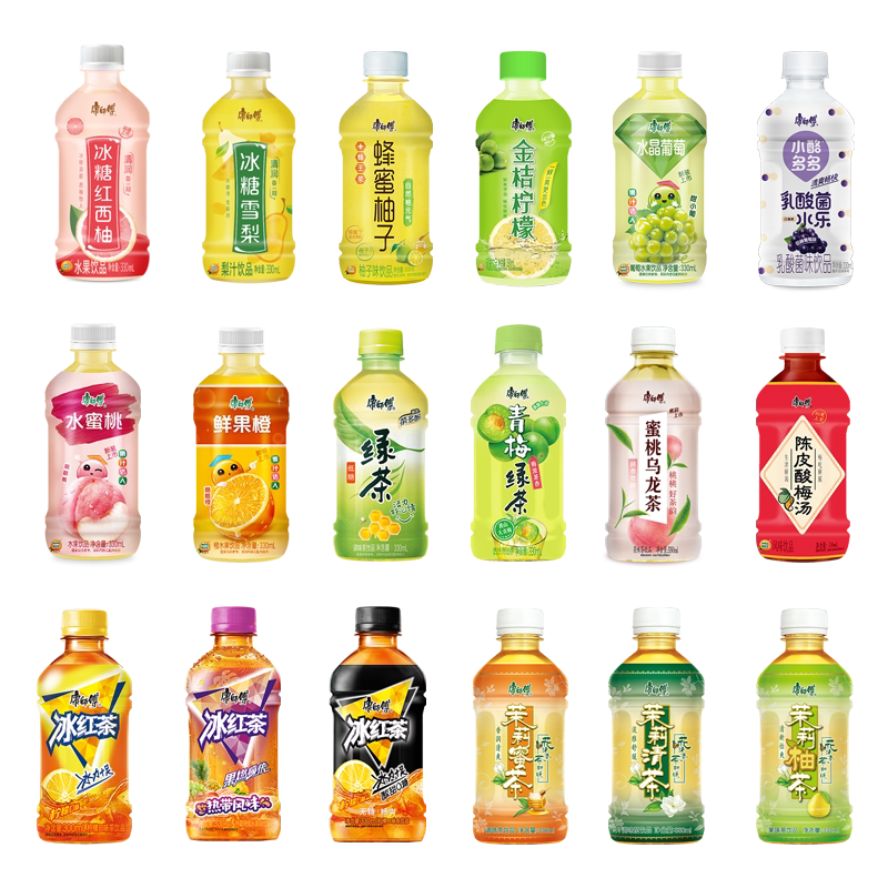 康师傅饮料330ml*24瓶冰红茶绿茶清茶橙桃蜜茶酸梅汤混合整箱批发