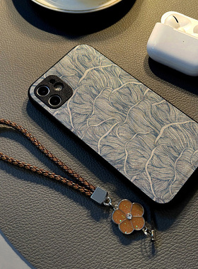 适用opporeno10pro+/7/6pro/reno8/4se/5手机壳reno9硅胶2z创意个性皮纹防摔保护套女挂绳潮线条蓝色波浪叶子