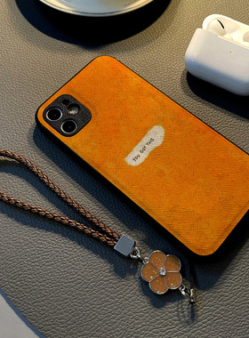 适用华为荣耀100 90 70 pro/60se女30青春50手机壳畅玩20硅胶创意皮革纹全包防摔保护套挂绳新款橙色涂鸦英文