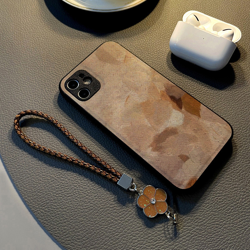 简约卡其涂鸦新款适用iPhone14手机壳苹果13/12Pro/Max/17/16/15少女17硅胶创意皮纹全包防摔保护套挂绳潮牌