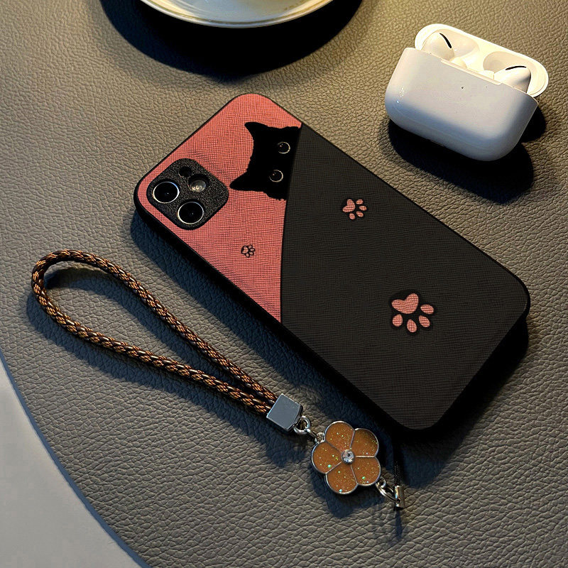 适用苹果iPhone14手机壳13/12Pro/Max/17/16/15少女17硅胶创意皮纹全包防摔保护套挂绳潮牌拼色粉色猫爪黑猫,3C数码配件,手机保护套/壳,淘宝优惠券,粉丝福利购,淘宝优惠卷