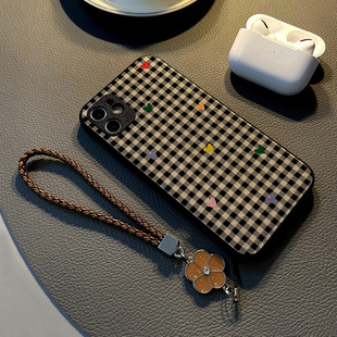 适用oppofind x7 x6 x5 pro/x3/r17/R15梦境版手机壳r11s硅胶创意皮纹全包防摔保护套女挂绳新款黑白格子爱心