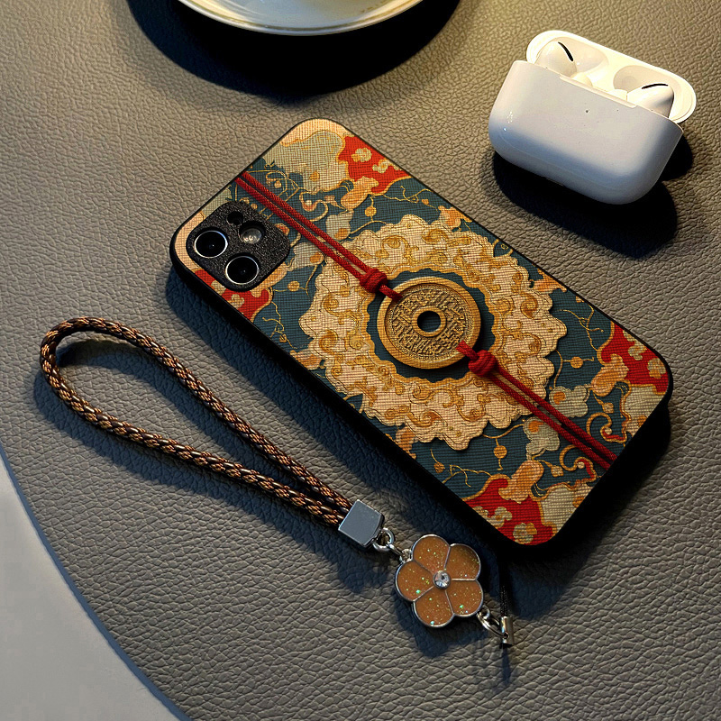 适用小米红米 K90PROMAX /k80 pro k70/k60手机壳硅胶k30创意皮纹全包防摔保护套女挂绳新款国风铜钱图腾