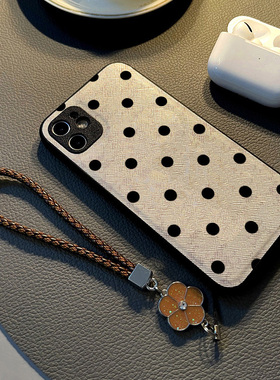 适用opporeno8pro+/7se/6pro/reno9 5/4手机壳reno15硅胶10创意个性皮纹防摔保护套女挂绳潮新款白底黑色波点