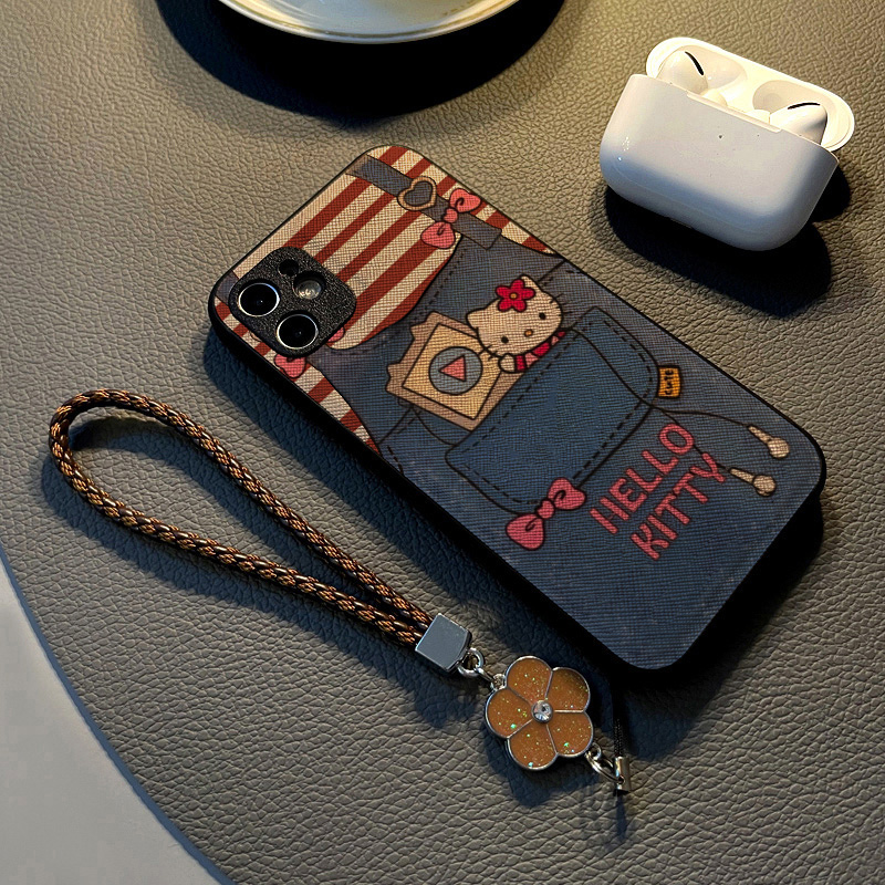 适用小米红米 K90PROMAX /k80 pro k70/k60手机壳硅胶k80创意皮纹全包防摔保护套女挂绳新款背带牛仔凯蒂