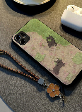 适用opporeno10pro 12/7se/6pro/reno9 5/4手机壳reno15硅胶8创意个性皮纹防摔保护套挂绳潮新款音乐红酒黑猫