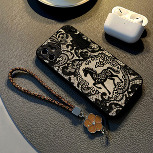 适用oppofind x9 Pro x8 x7 x6 x5 pro/Find X8Ultra手机壳硅胶创意皮纹全包防摔保护套挂绳新款马年蕾丝剪纸