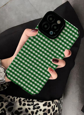 适用小米红米K80 PRO至尊版手机壳K50 K40S新款K70 70e创意K40 K60个性K30s 5G保护套硅胶软壳女绿色条纹格子
