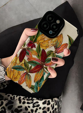 适用小米14 pro手机壳13 10 17promax 11ultra新款11 9 15创意10 pro个性保护套硅胶软壳女高级油画黄色花朵