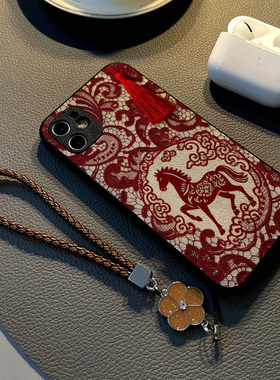 适用oppofind x9 Pro x8 x7 x6 x5 pro/Find X8Ultra手机壳硅胶创意皮纹全包防摔保护套挂绳新款马年红色蕾丝