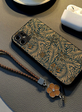 适用opporeno12pro 10/7se/6pro/reno9 5/4手机壳reno15硅胶8创意个性皮纹防摔保护套挂绳潮新款抽象复古花朵